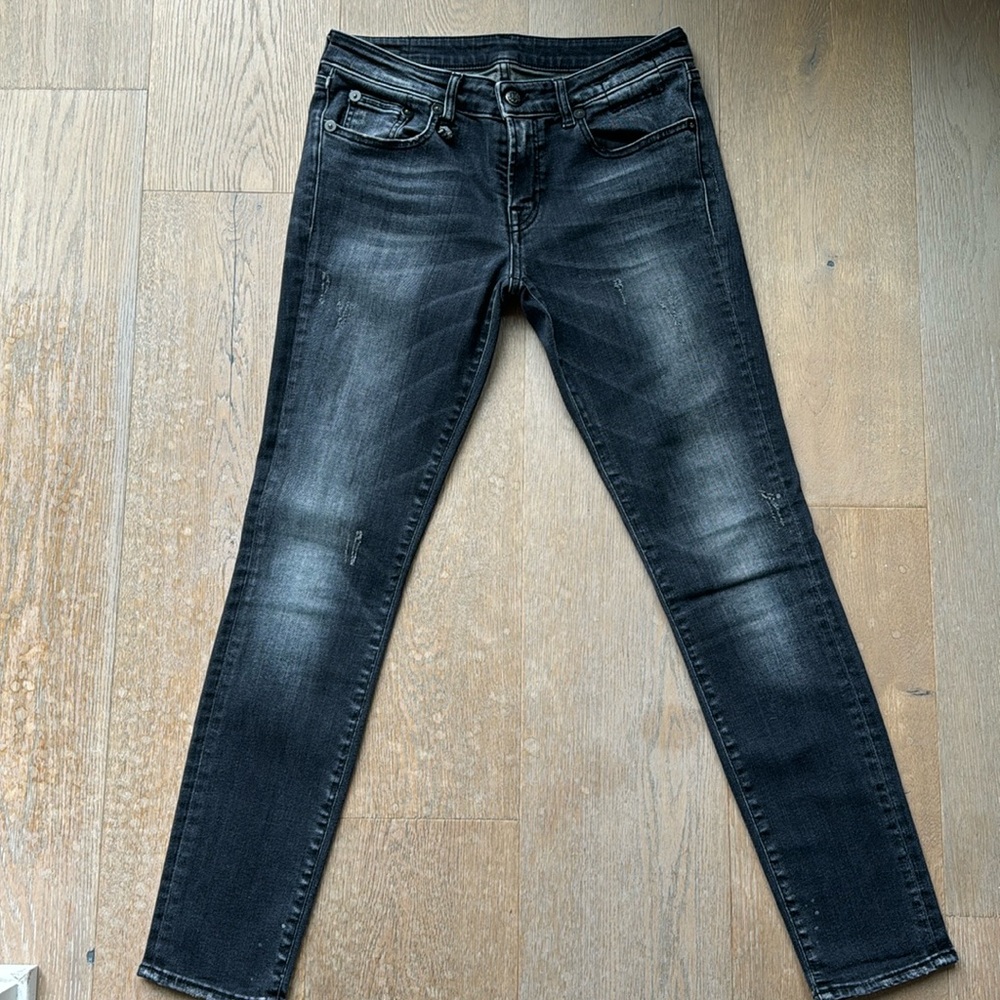 R13 Kate Skinny midrise distressed black jeans Size 29